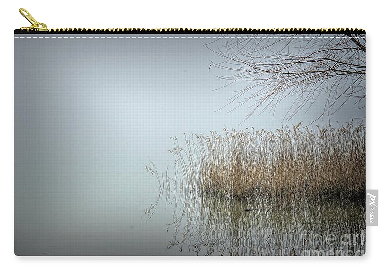 Phragmites Grass Zip Pouch featuring the photograph Phragmites Grass in Fog by Diana Mary Sharpton