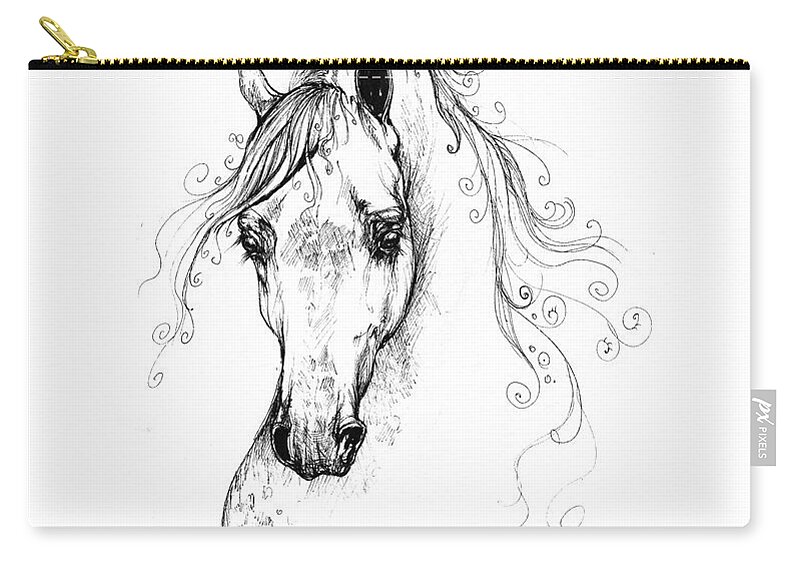 Fairytale Zip Pouch featuring the drawing Piaff polish arabian horse drawing by Ang El