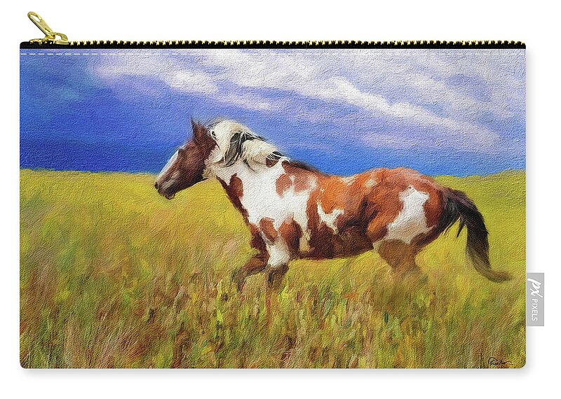 Wild Zip Pouch featuring the digital art Picasso - American's Famous Wild Mustang by Russ Harris