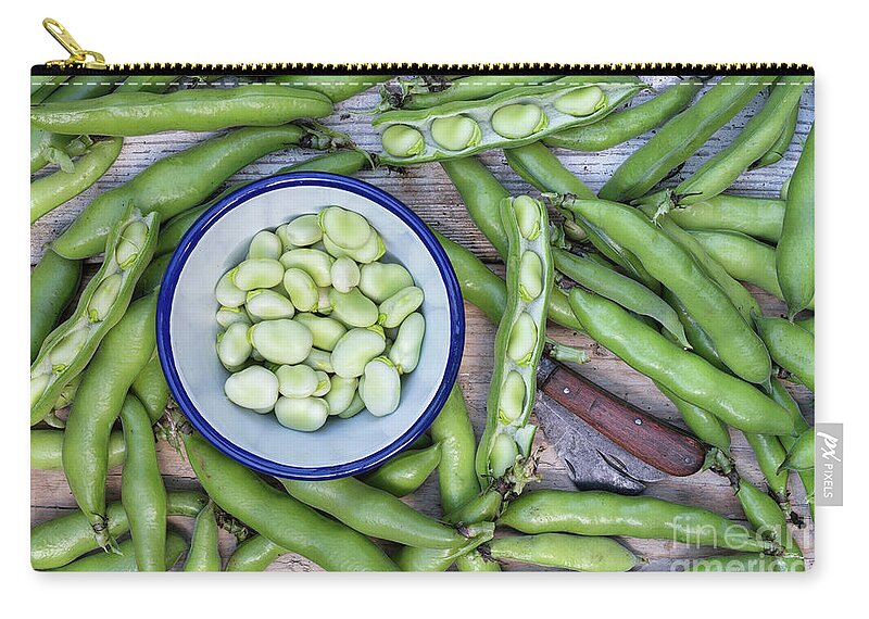 Broad Beans Zip Pouch featuring the photograph Picked broad beans and bowl by Tim Gainey