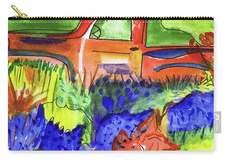 Truck Zip Pouch featuring the painting Pickup and Bluebonnets by Genevieve Holland