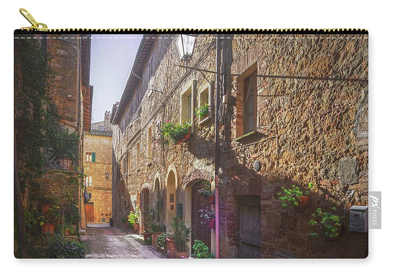 Pienza Zip Pouch featuring the photograph Pienza old town street by Stefano Orazzini