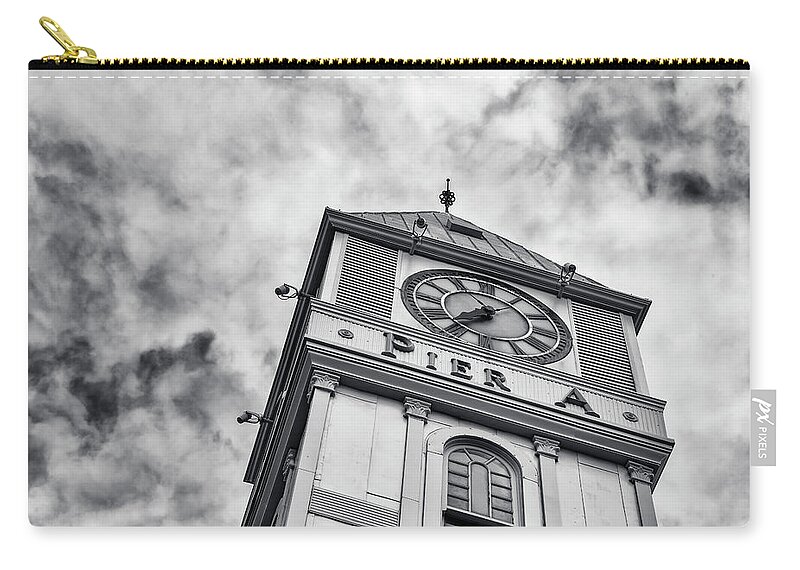 Pier A Zip Pouch featuring the photograph Pier A Clock Tower by Cate Franklyn