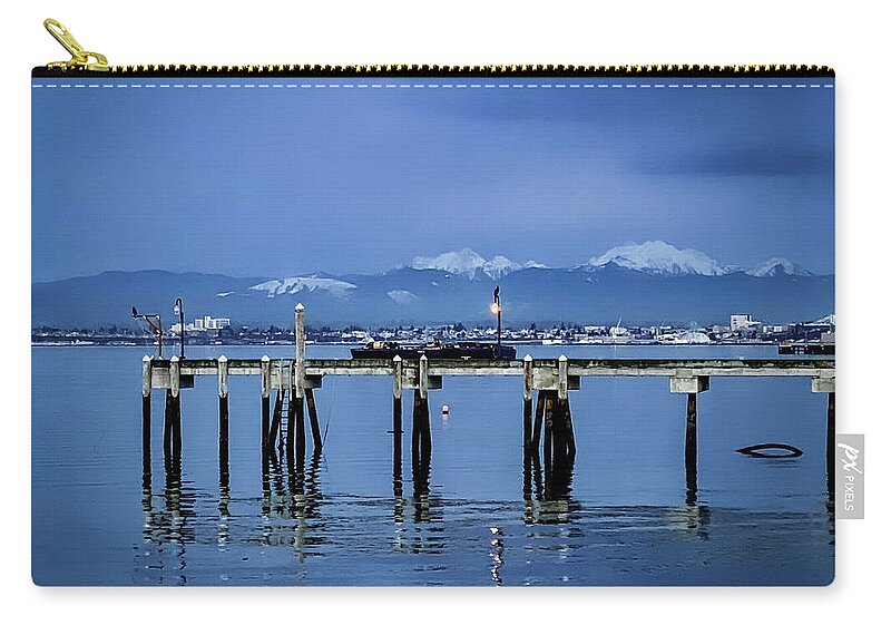 Pier Zip Pouch featuring the photograph Pier and Mountains by Anamar Pictures