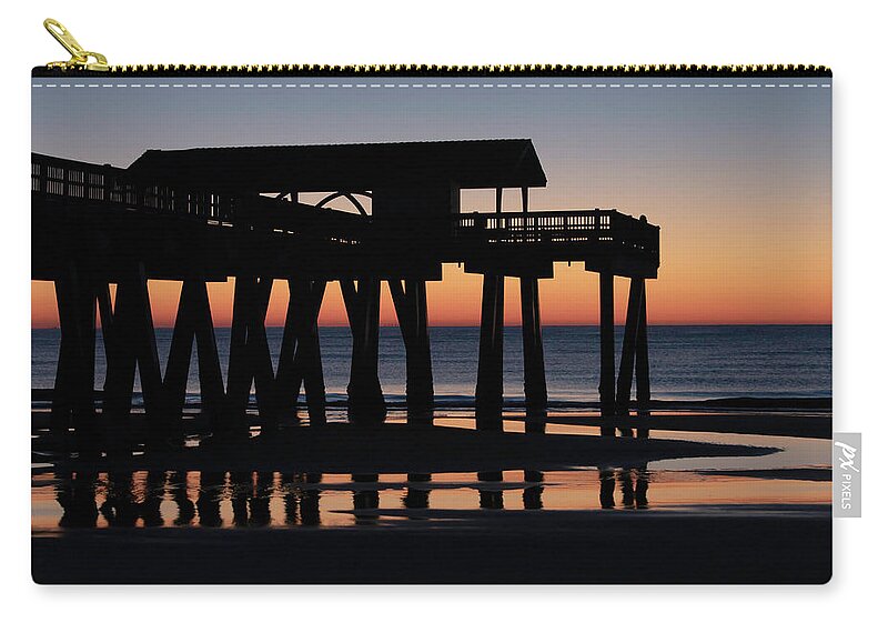 Ocean Carry-all Pouch featuring the photograph Pier Sunrise on Tybee Island by Ron Grafe