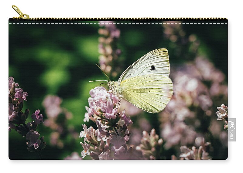 Creature Carry-all Pouch featuring the photograph Pieris rapae sits on pink flower by Vaclav Sonnek