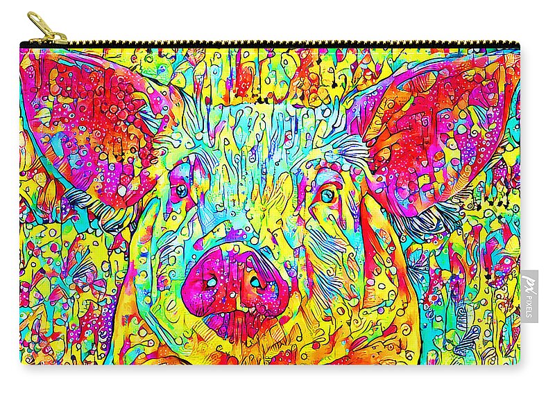 Wingsdomain Zip Pouch featuring the photograph Pig in Contemporary Vibrant Happy Color Motif 20200512 by Wingsdomain Art and Photography