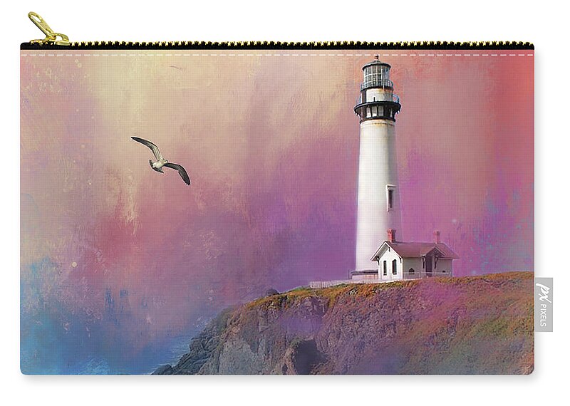 Lighthouse Zip Pouch featuring the mixed media Pigeon Point Lighthouse by Kathy Kelly