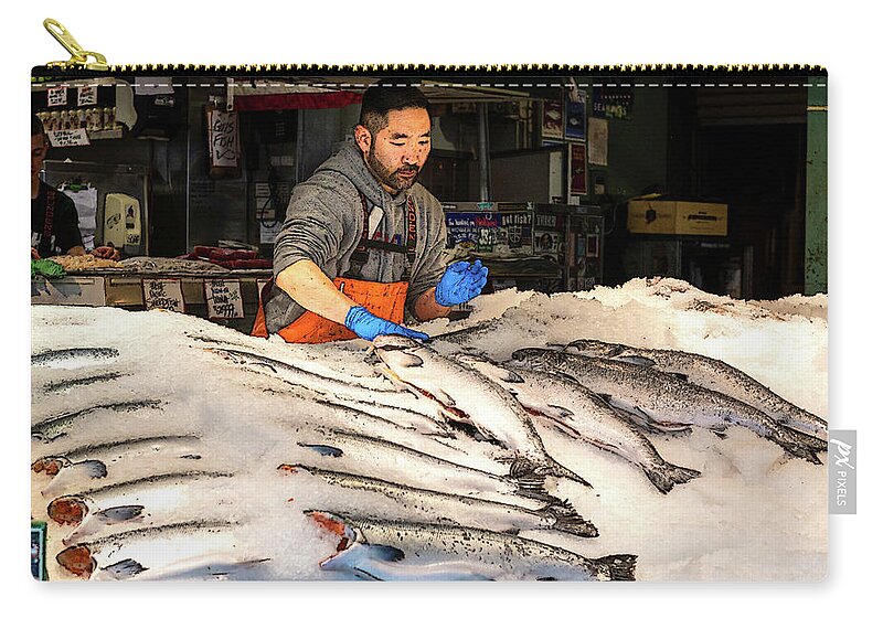 Fish Carry-all Pouch featuring the digital art Pike Place Fish Market by SnapHappy Photos