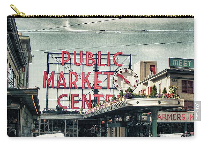 Seattle Zip Pouch featuring the photograph Pike St Market by Steve Mitchell