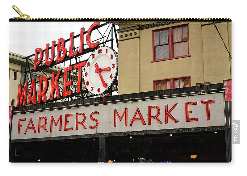 Washington Zip Pouch featuring the photograph Pike's Place Sign by Tara Krauss
