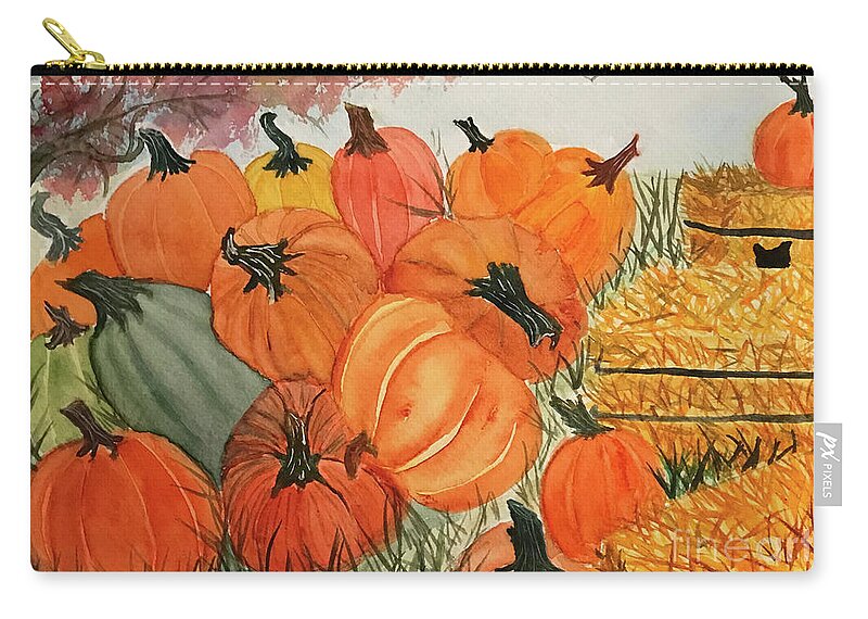 Fall Zip Pouch featuring the painting Pile of Pumpkins by Lisa Neuman