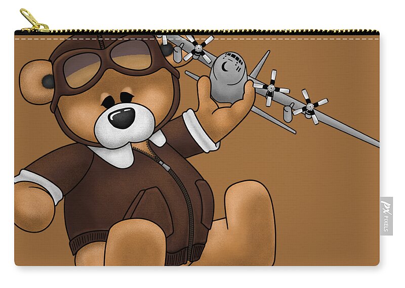 C-130 Zip Pouch featuring the digital art Pilot Bear - Playtime by Michael Brooks