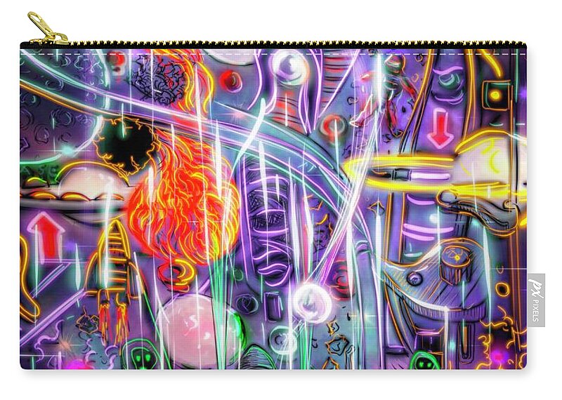 Pinball Zip Pouch featuring the digital art Pinball #1 Outer Limits by Angela Weddle