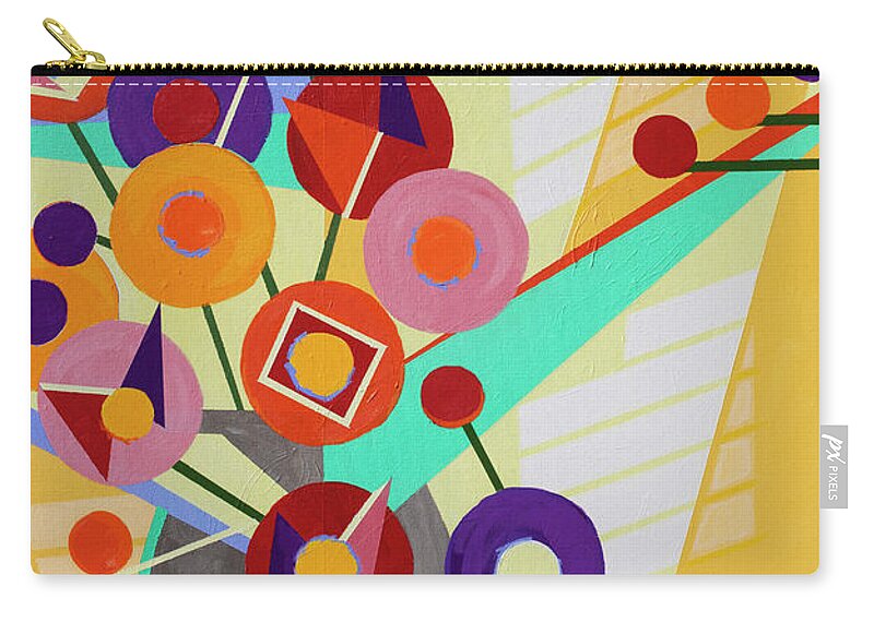 Acrylic Painting Of Abstract Flowers Zip Pouch featuring the painting Pinball Pansies by Jane Crabtree