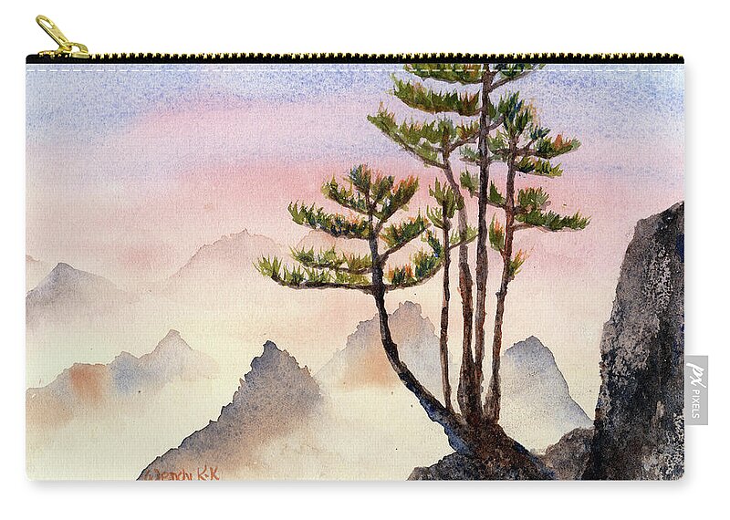 Pine Zip Pouch featuring the painting Pines in the Mist by Wendy Keeney-Kennicutt