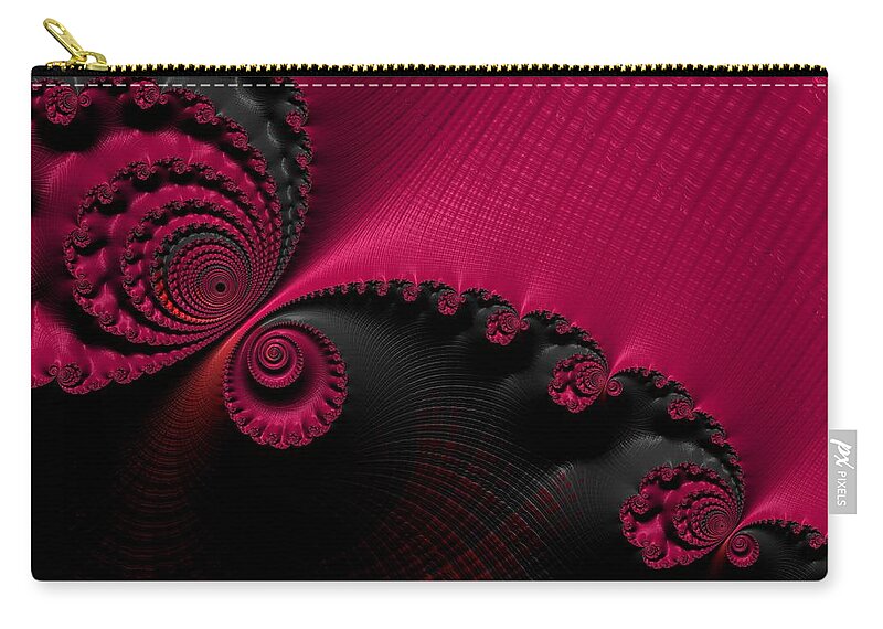 Geometric Fractal Zip Pouch featuring the digital art Pink and Black Fractal by Bonnie Bruno