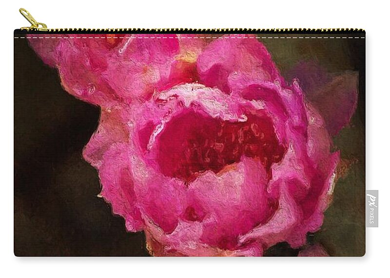 Pink Zip Pouch featuring the photograph Pink Cactus Flowers - Digital Art by Tatiana Travelways