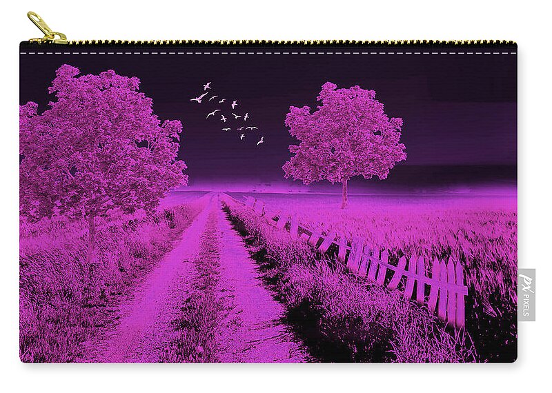 Pink Zip Pouch featuring the mixed media Pink Crooked Fence by Marvin Blaine