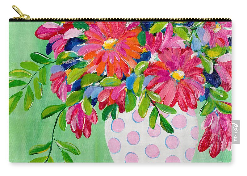 Flowers Carry-all Pouch featuring the painting Pink Dotted Vase by Beth Ann Scott