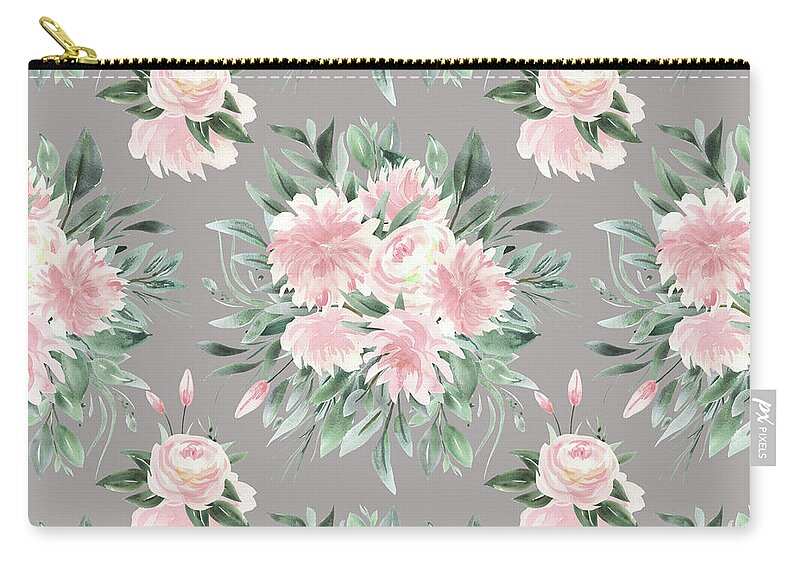 Watercolor Zip Pouch featuring the digital art Pink Flower Bouquets by Sylvia Cook