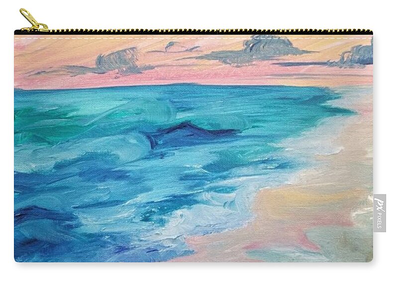 Nautical Lover Zip Pouch featuring the painting Pink Ocean Sunset in Oil by Expressions By Stephanie