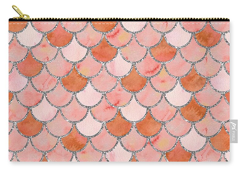 Mermaid Zip Pouch featuring the digital art Pink Orange Mermaid Scales by Sambel Pedes