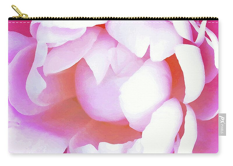 Peony; Flower; Petals; Serene; Soft; Shadows; Macro; Close Up Carry-all Pouch featuring the photograph Pink Peony by Tina Uihlein