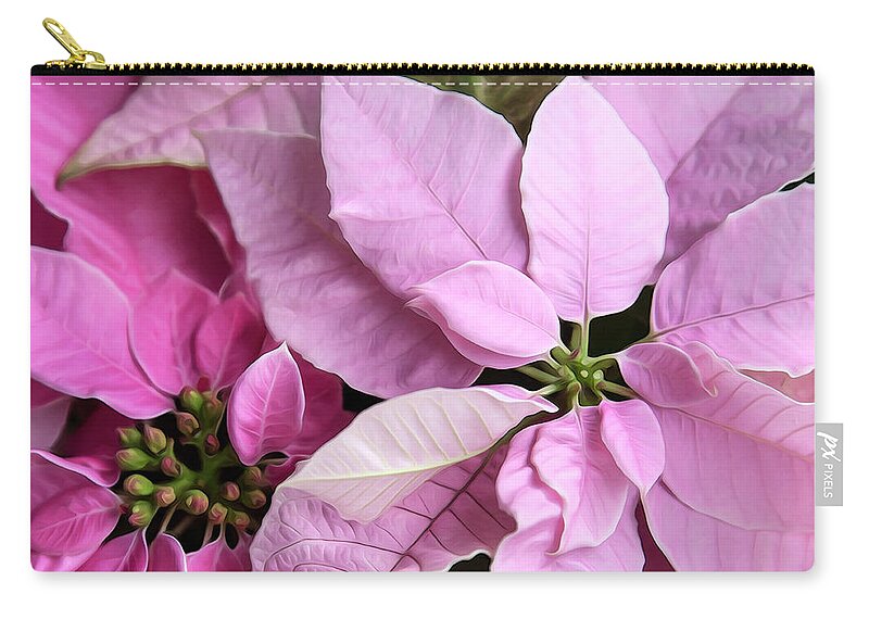Face Mask Zip Pouch featuring the photograph Pink Poinsettias Square Format by Theresa Tahara