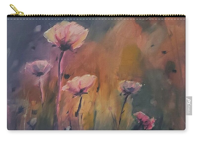 Landscape Carry-all Pouch featuring the painting Pink Poppies by Sheila Romard