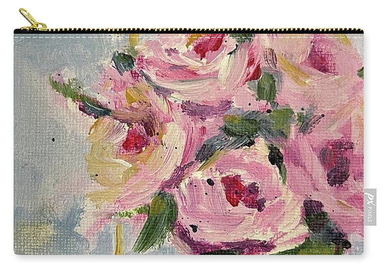 Pink Roses Carry-all Pouch featuring the painting Pink Roses by the Window by Roxy Rich