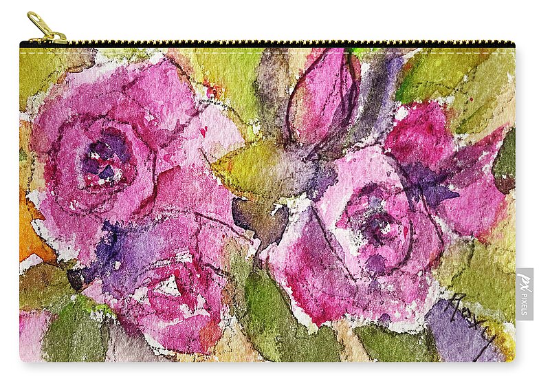 Loose Floral Zip Pouch featuring the painting Pink Roses by Roxy Rich