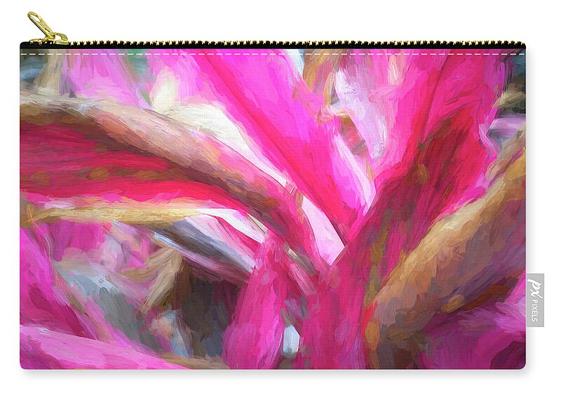 Pink Tri Color Ginger Plant Abstract Zip Pouch featuring the photograph Pink Tri Color Ginger Plant Abstract X100 by Rich Franco