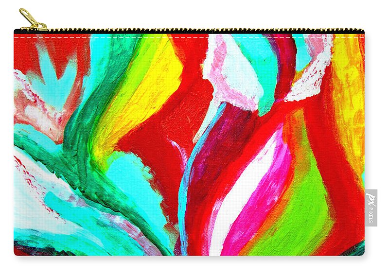 Abstractert Zip Pouch featuring the painting Pink Tulip Abstract by Genevieve Esson
