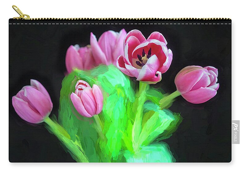 Tulips Zip Pouch featuring the photograph Pink Tulips Pink Impression X1043 by Rich Franco