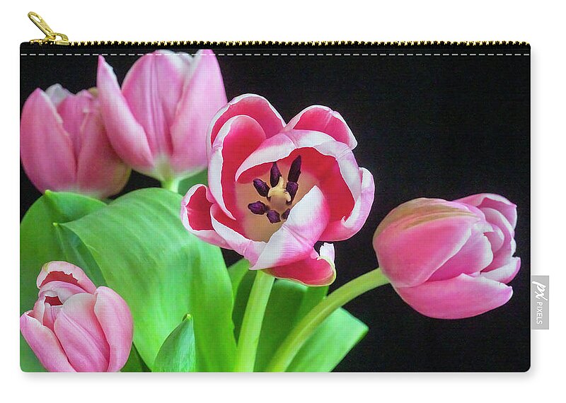 Tulips Zip Pouch featuring the photograph Pink Tulips Pink Impression X105 by Rich Franco