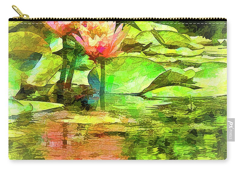 Lily Zip Pouch featuring the photograph Pink Water Lilies Faux Paint by Bill Barber