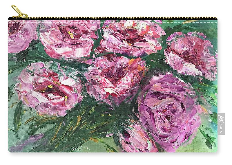 Pink Bouquet Zip Pouch featuring the painting Pink bouquet by Tetiana Bielkina