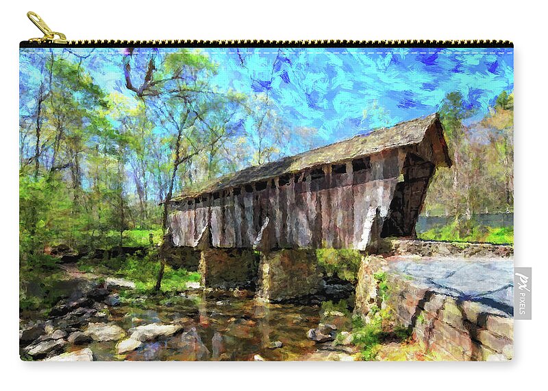 Pisgah Covered Bridge Carry-all Pouch featuring the digital art Pisgah Covered Bridge by SnapHappy Photos