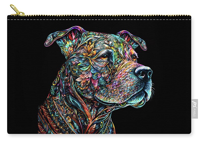 Pit Bulls Zip Pouch featuring the digital art Pit Bull Terrier Portrait by Peggy Collins