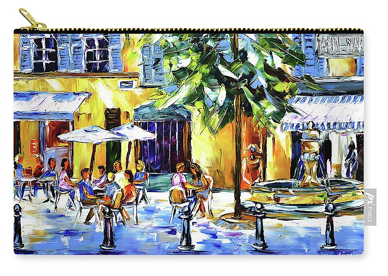 Place Of The Three Elms Zip Pouch featuring the painting Place des Trois Ormeaux by Mirek Kuzniar