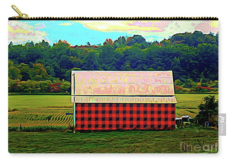 Plaid Barn In Massachusetts Abstract Expressionism Effect Zip Pouch featuring the photograph Plaid Barn in Massachusetts Abstract Expressionism Effect by Rose Santuci-Sofranko