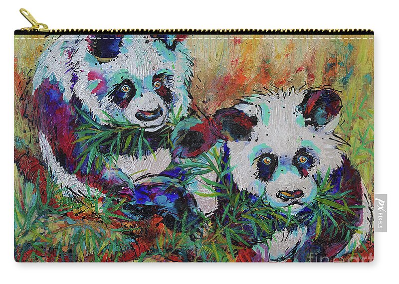 Pandas Carry-all Pouch featuring the painting Playful Giant Pandas by Jyotika Shroff
