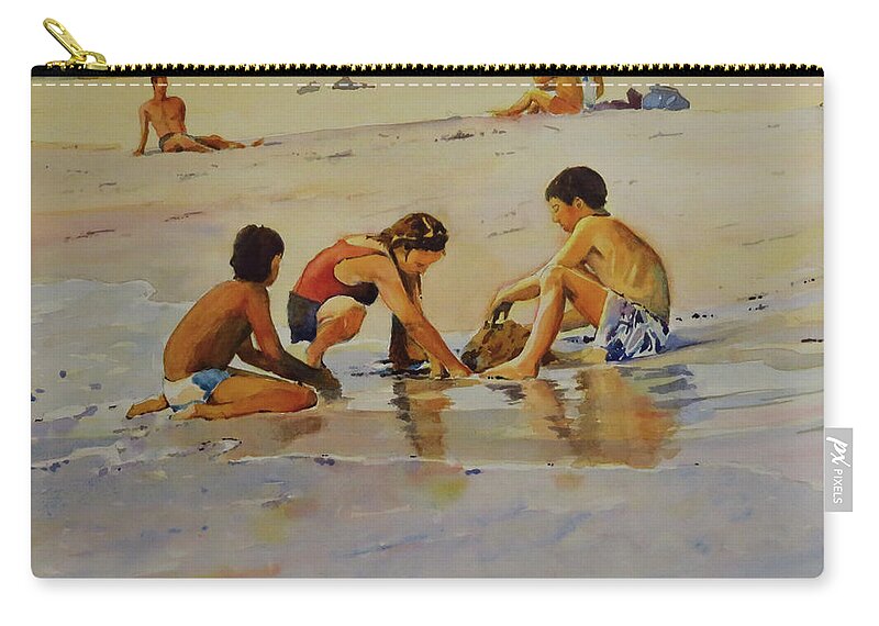 Beach Zip Pouch featuring the painting Playing on Penghu Beach by David Gilmore