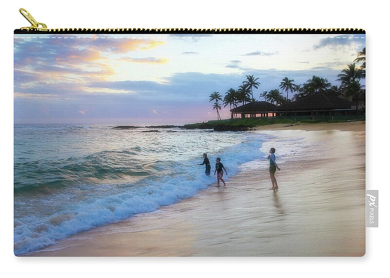 Poipu Beach Carry-all Pouch featuring the photograph Playing on Poipu Beach by Robert Carter