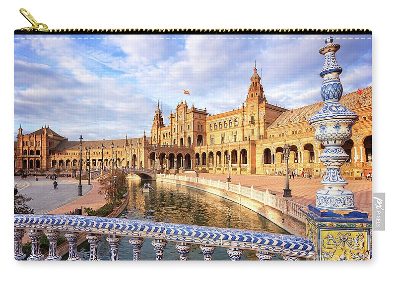 Seville Zip Pouch featuring the photograph Plaza de Espana in Seville by Delphimages Photo Creations