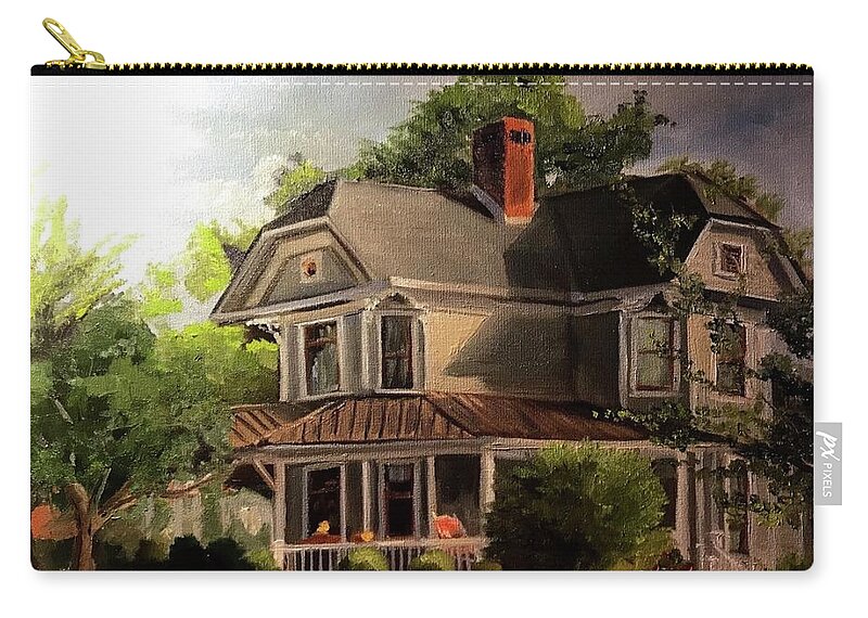 Old Homes Zip Pouch featuring the painting Plein Air in the Mountains- Ellijay GA Home by Jan Dappen