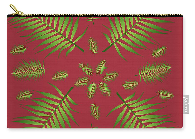 Palm Zip Pouch featuring the digital art Plethora of Palm Leaves 12 on a Maroon Background by Ali Baucom