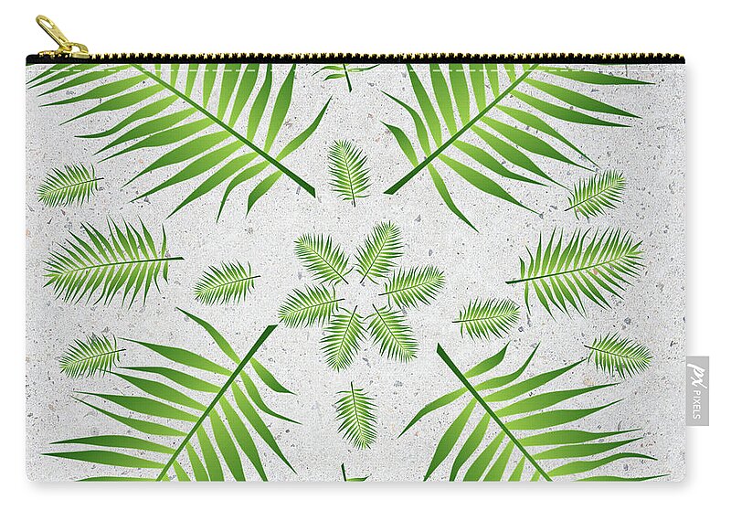 Palm Zip Pouch featuring the digital art Plethora of Palm Leaves 8 on a Grey Speckle Background by Ali Baucom