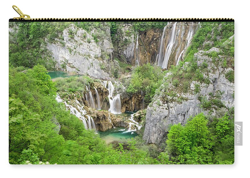Attraction Zip Pouch featuring the photograph Plitvice Waterfalls by Eggers Photography